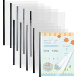 HOUYEE Clear Report Covers Slider Bar Clip 40 Piece Pack Black 5mm